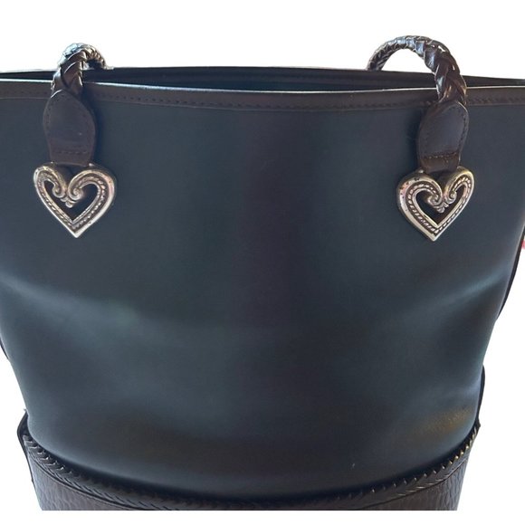 Brighton Black with Brown Crocodile Pattern Leather Tote Bucket Shoulder Bag - Picture 2 of 10